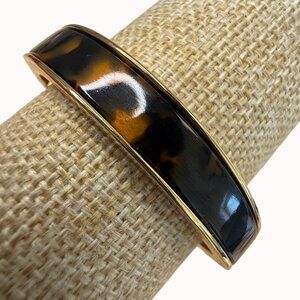 J.Crew Tortoise Shell & Gold Tone Hinged Bangle Bracelet Animal Print, Clasic,